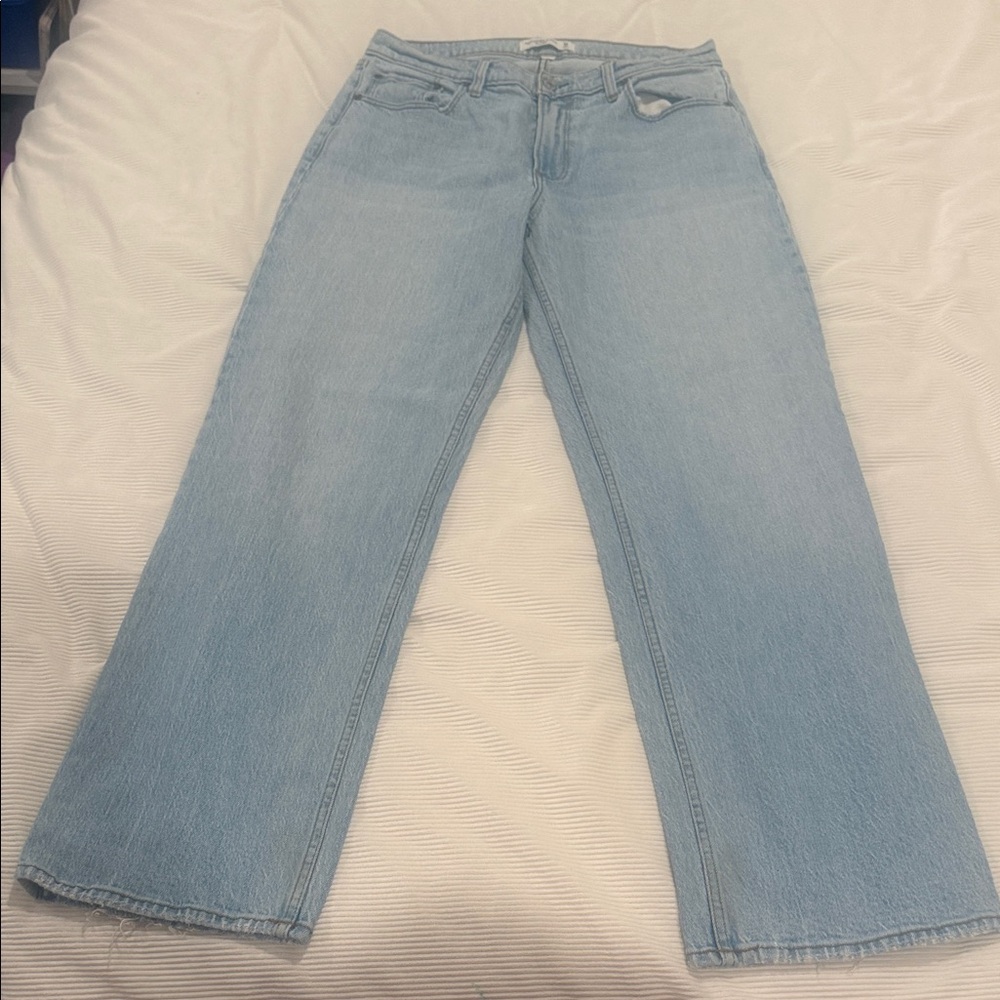 Abercrombie & Fitch Women's Straight Leg Jeans in Soft Blue